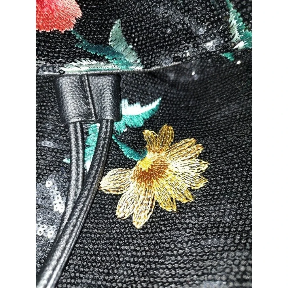 Beautiful Women's Unbranded Sequin Floral Black Backpack 12
